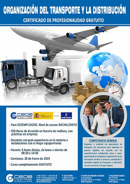 Últimas plazas para el curso de organización del transporte y la distribución de CEOE-Cepyme Guadalajara