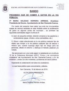 El Ayuntamiento de San Clemente multará por alimentar a gatos callejeros