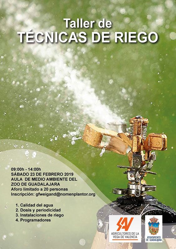 El sábado 23 de febrero, en el Aula de Medio Ambiente de Guadalajara, taller de técnicas de riego
