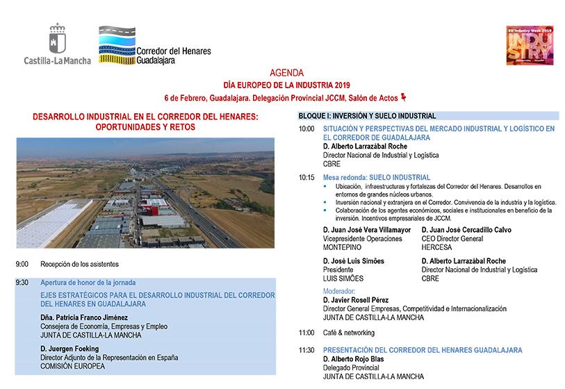 Guadalajara acoge este miércoles la celebración del ‘Día Europeo de la Industria’, con una jornada que reunirá a expertos para analizar el potencial del Corredor del Henares 3 Guadalajara acoge este miércoles la celebración del ‘Día Europeo de la Industria’, con una jornada que reunirá a expertos para analizar el potencial del Corredor del Henares