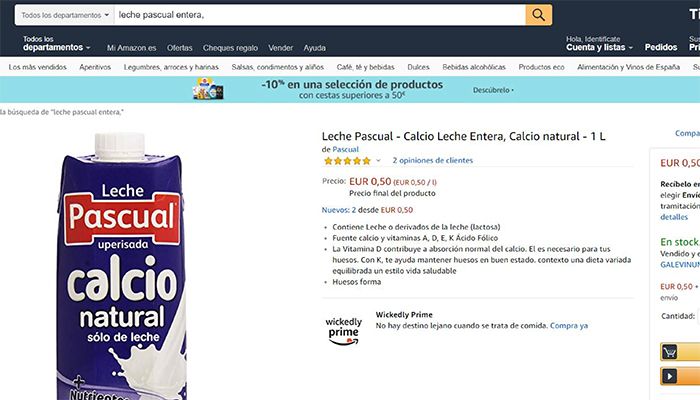 Unión de Uniones denuncia una presunta venta a pérdidas de leche a través de la plataforma de Amazon