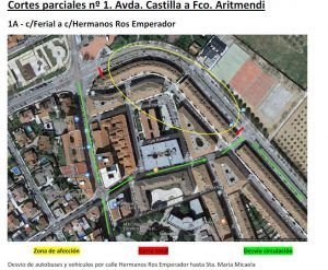 Cortes y desvíos de tráfico en Guadalajara con motivo de las obras de mejora que se están ejecutando en Santa María Micaela, Francisco Aritmendi y San Roque