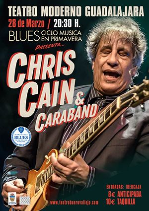 El guitarrista y cantante de blues y de jazz Chris Cain en formación Cua se presenta en España en exclusiva en el ciclo "Musica en Primavera" de Guadalajara 3 El guitarrista y cantante de blues y de jazz Chris Cain en formación Cua se presenta en España en exclusiva en el festival Musica en Primavera de Guadalajara