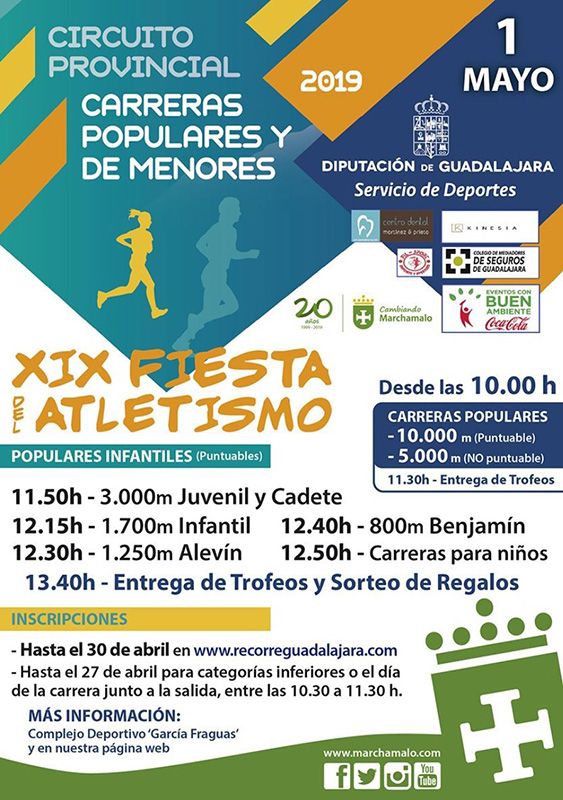 El miércoles 1 de mayo se celebrará la XIX Fiesta del Atletismo de Marchamalo, segunda prueba del Circuito Diputación de Guadalajara 3 El miércoles 1 de mayo se celebrará la XIX Fiesta del Atletismo de Marchamalo, segunda prueba del Circuito Diputación de Guadalajara