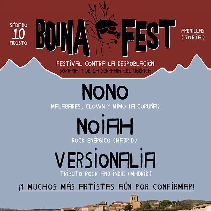 El 1er festival contra la despoblación de la Serranía Celtibérica, Boina Fest, anuncia sus primeros artistas confirmados: Nono, Noiah y Versionalia 3 El 1er festival contra la despoblación de la Serranía Celtibérica, Boina Fest, anuncia sus primeros artistas confirmados Nono, Noiah y Versionalia