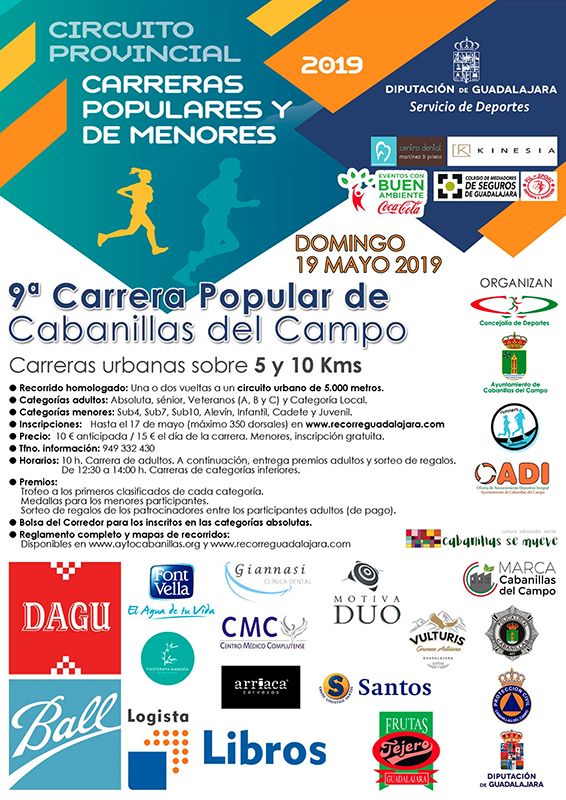 El domingo 19 se celebrará la IX Carrera Popular de Cabanillas, segunda del Circuito Diputación de Guadalajara