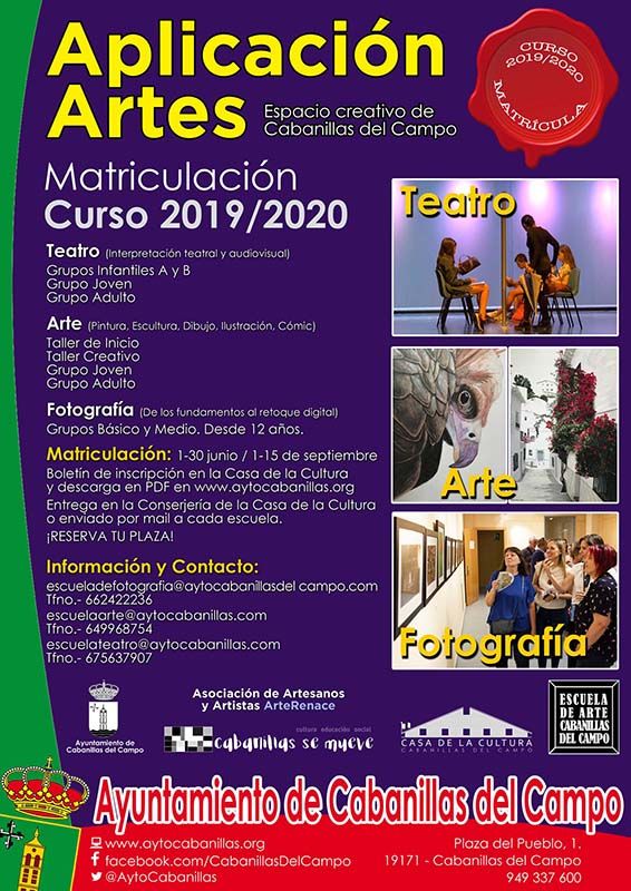Abierta la matrícula para el curso 2019-2020 en las Escuelas de Arte, Teatro y Fotografía de Cabanillas 3 Abierta la matrícula para el curso 2019-2020 en las Escuelas de Arte, Teatro y Fotografía de Cabanillas