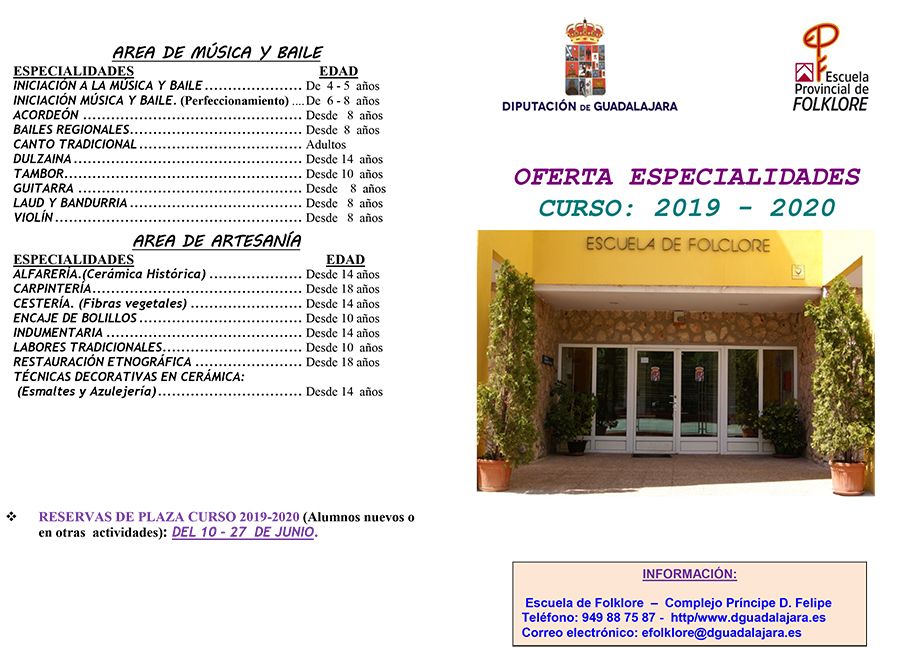 Abierta la reserva de plaza para el curso 19-20 en la Escuela de Folklore de la Diputación de Guadalajara