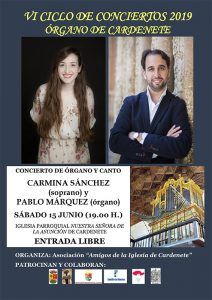 El VI Ciclo de Conciertos del Órgano de Cardenete se retoma con un cocierto a cargo de Pablo Márquez Caraballo y Carmina Sánchez Picazo