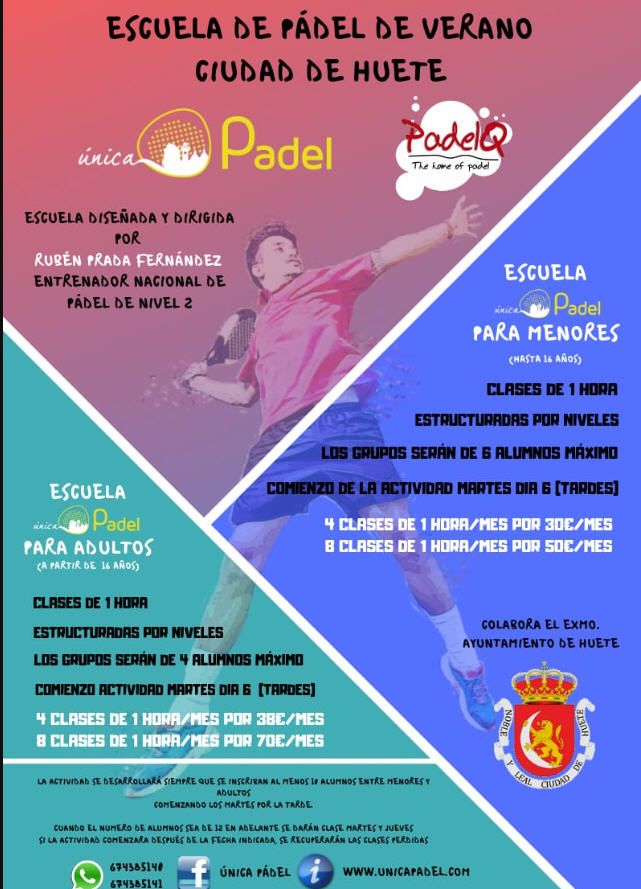 Huete. Escuela de pádel para niños y adultos este verano