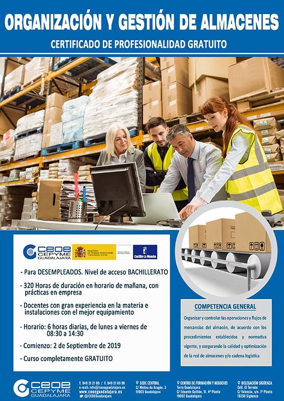 Últimas plazas para el curso de organización y gestión de almacenes de CEOE-Cepyme Guadalajara 3 Últimas plazas para el curso de organización y gestión de almacenes de CEOE-Cepyme Guadalajara