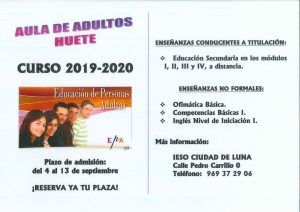 Abierto el plazo de inscripción para el Aula de Adultos de Huete curso 2019-20