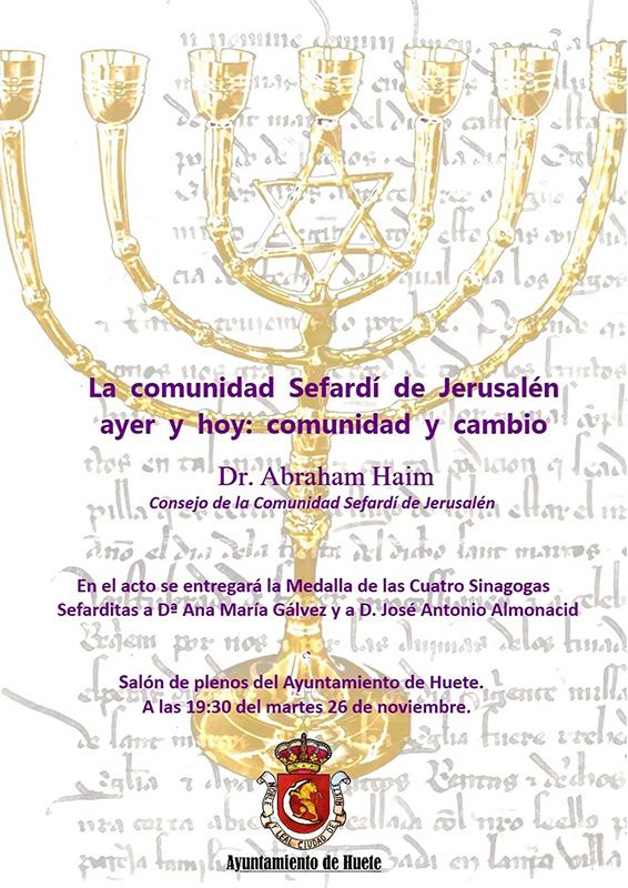 Huete celebrará un acto sefardí con una conferencia impartida por el Dr. Abraham Haim y entrega de medallas