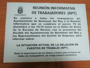 El comité de empresa del Ayuntamiento de Quintanar del Rey denuncia ante la Inspección de Trabajo una nueva convocatoria ilegal de Asamblea de Trabajadores