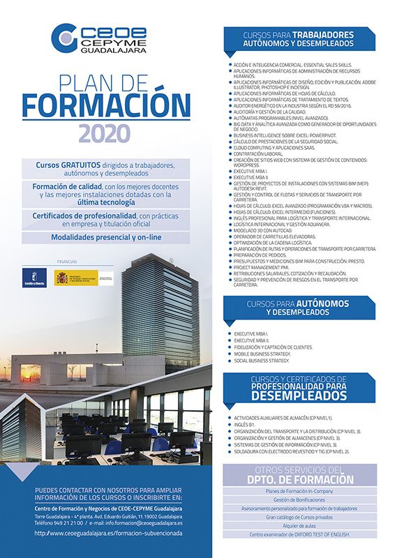 Un total de 45 nuevos cursos conforman la programación gratuita de CEOE-Cepyme Guadalajara para 2020
