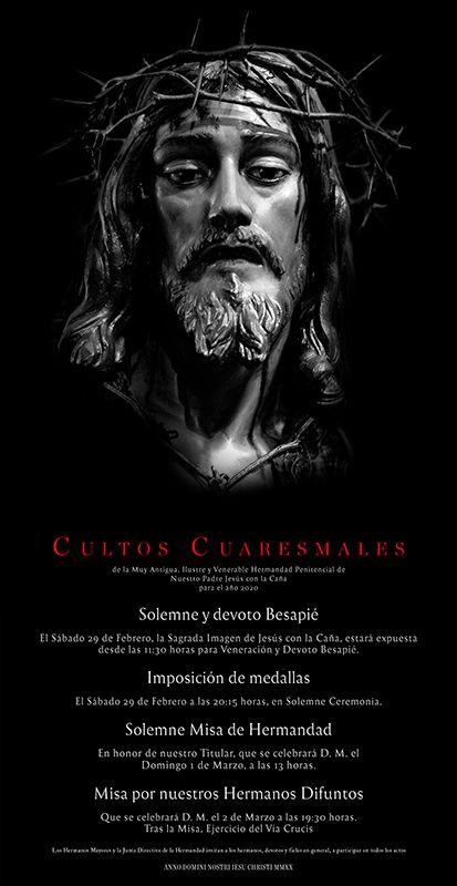 La M. A. I. V. H. P. de Nuestro Padre Jesús con la Caña inicia esta semana sus Cultos Cuaresmales