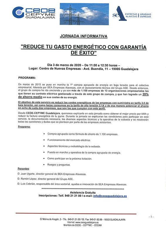 La patronal alcarreña pondrá en marcha un sistema de compras agrupada para reducir el gasto energético de las empresas