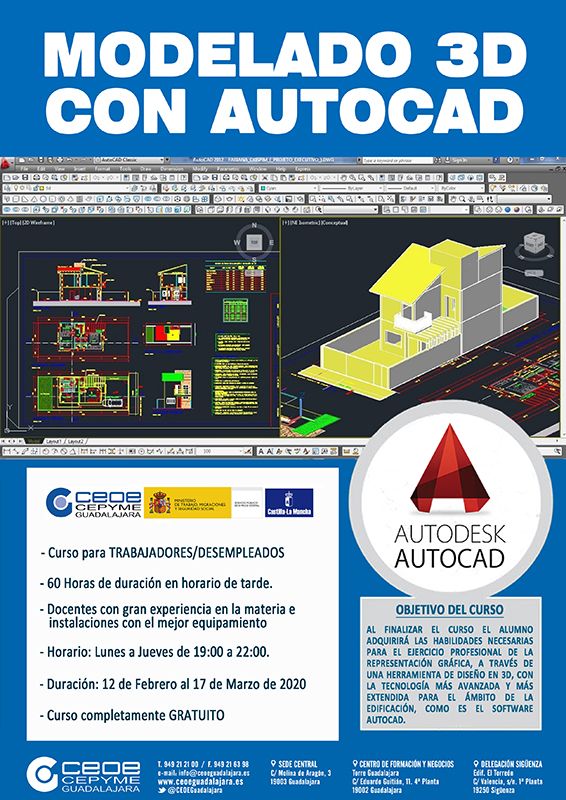 Últimas plazas para el curso de modelado 3D con Autocad de CEOE-Cepyme Guadalajara