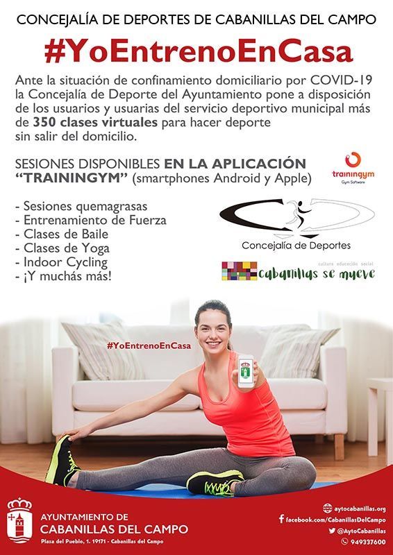 El Ayuntamiento de Cabanillas ofrece ejercicios para que los usuarios del Polideportivo practiquen en casa