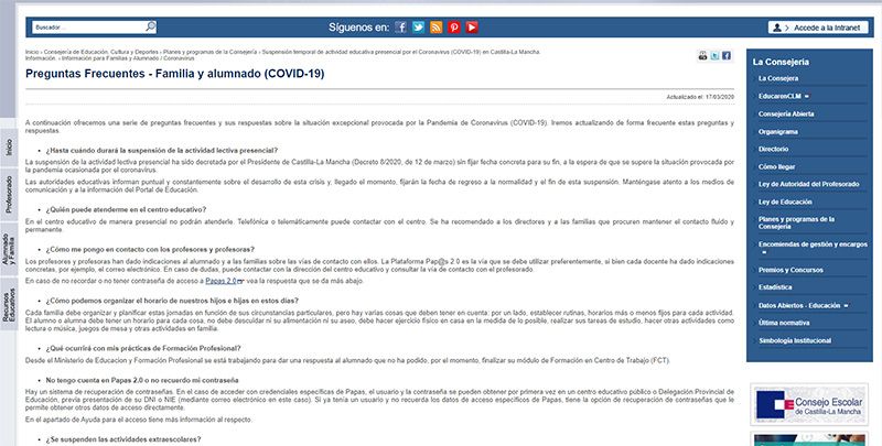La Consejería de Educación responde, a través de ‘Preguntas frecuentes’, las dudas más comunes que están planteando el alumnado, sus familias y docentes