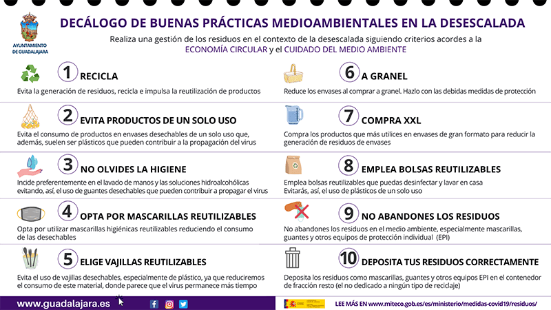 El Ayuntamiento de Guadalajara llama a la concienciación en el Día del Medio Ambiente y edita un decálogo de buenas prácticas durante la desescalada