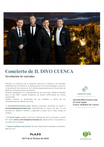 La organización del concierto de ‘Il Divo’ en Cuenca emite un comunicado para solicitar la devolución de entradas 2 La organización del concierto de ‘Il Divo’ en Cuenca emite un comunicado para solicitar la devolución de entradas