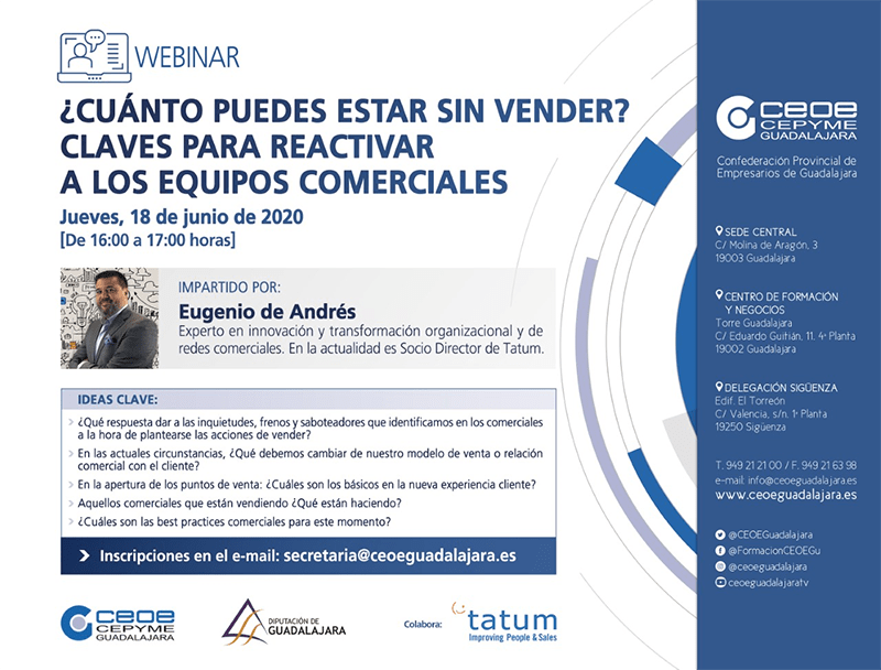 Las claves para reactivar a los equipos comerciales centrará un nuevo webinar de CEOE-Cepyme Guadalajara