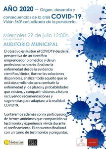 El Auditorio de Tarancón acoge el miércoles 29 de julio la jornada ´Año 2020. Origen, desarrollo y consecuencias de la crisis COVID-19´