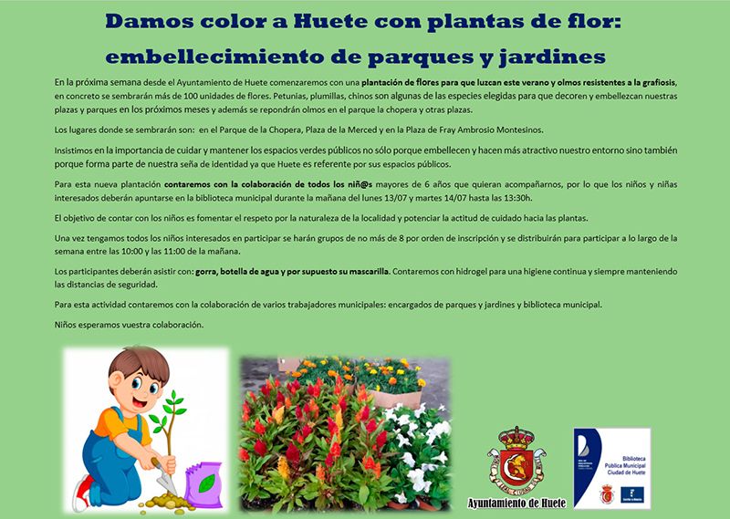 El Ayuntamiento de Huete hace un llamamiento a los niños para llenar de flores sus espacios públicos 3 El Ayuntamiento de Huete hace un llamamiento a los niños para llenar de flores sus espacios públicos