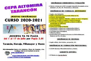 El CEPA Altomira de Tarancón abre el plazo de admisión para el curso 2020-2021 del 1 al 17 de julio