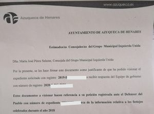 El Defensor del Pueblo da la razón a IU Azuqueca Blanco no les da suficiente información