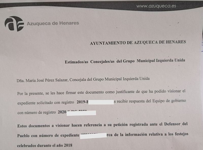 El Defensor del Pueblo da la razón a IU Azuqueca: Blanco no les da suficiente información 3 El Defensor del Pueblo da la razón a IU Azuqueca Blanco no les da suficiente información