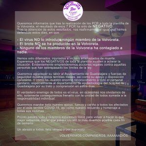 El personal de la Volvoreta da negativo en las pruebas del PCR