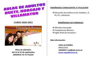Abierto el plazo de inscripción para el Aula de Adultos curso 2020-21 en Huete