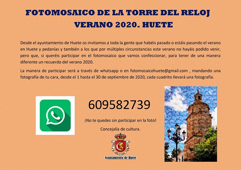 El Ayuntamiento de Huete prepara un recuerdo de este verano 2020 de una manera diferente: un fotomosaico de la Torre del Reloj 3 El Ayuntamiento de Huete prepara un recuerdo de este verano 2020 de una manera diferente un fotomosaico de la Torre del Reloj
