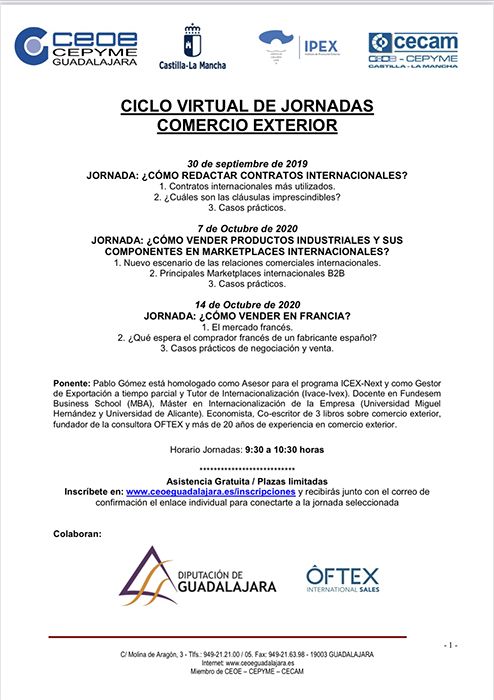 Nuevo ciclo virtual de jornadas de comercio exterior de CEOE-Cepyme Guadalajara 3 Nuevo ciclo virtual de jornadas de comercio exterior de CEOE-Cepyme Guadalajara