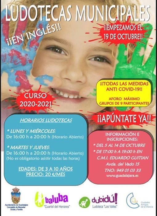 Abierto el plazo de inscripción a las ludotecas municipales de Guadalajara, para un aforo de hasta nueve participantes con todas las medidas anti COVID