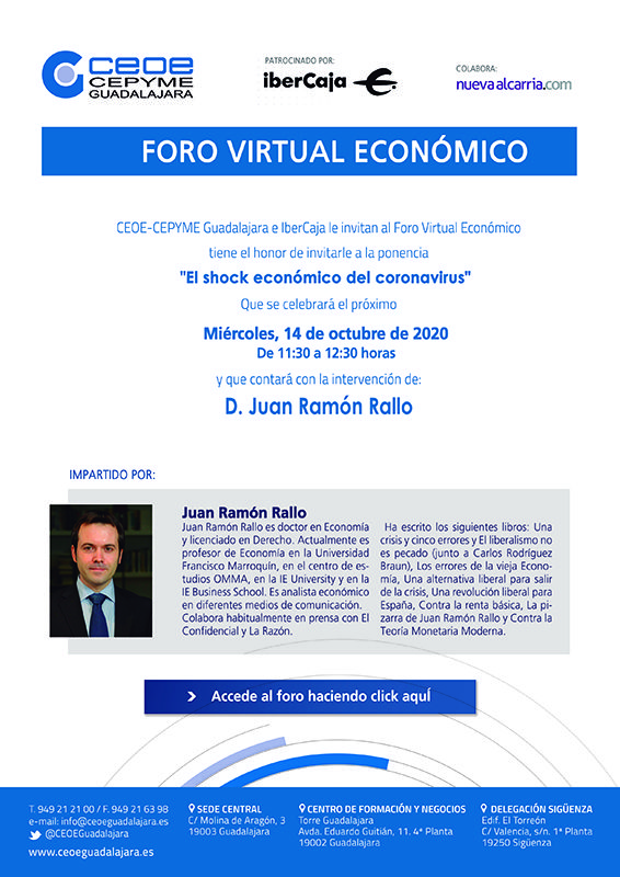 Juan Ramón Rallo, protagonista de un nuevo foro empresarial de CEOE-Cepyme Guadalajara