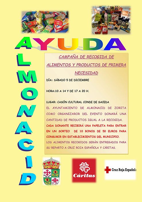 El Ayuntamiento de Almonacid de Zorita impulsa una campaña de recogida de alimentos y productos de primera necesidad