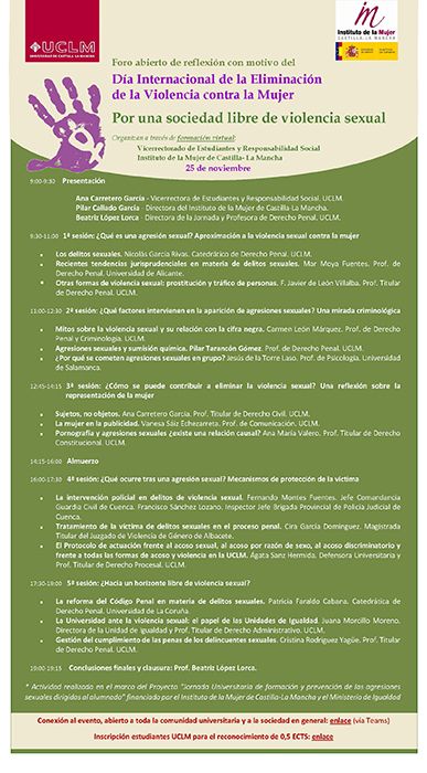 La UCLM y el Instituto de la Mujer conmemorarán el Día de la Eliminación de la Violencia contra la Mujer con un foro sobre la violencia sexual