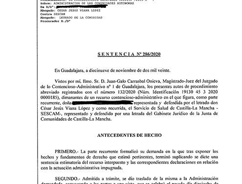 El Sescam, obligado a reincorporar a una trabajadora temporal de Guadalajara a la que se cesó tras una baja