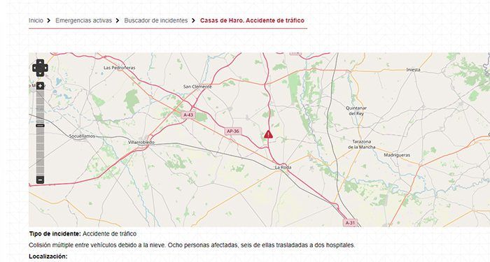 Ocho heridos, entre ellos un bebé, tras una colisión múltiple a causa de la nieve en Casas de Haro