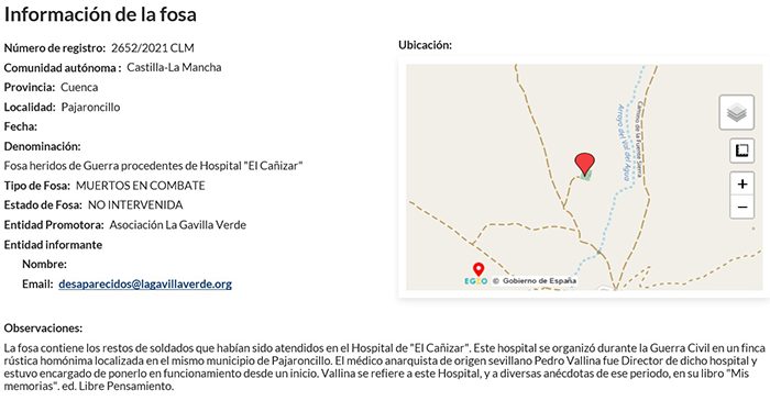 El Gobierno de España incluye la fosa común de Pajaroncillo en el mapa de fosas de España 1 El Gobierno de España incluye la fosa común de Pajaroncillo en el mapa de fosas de España