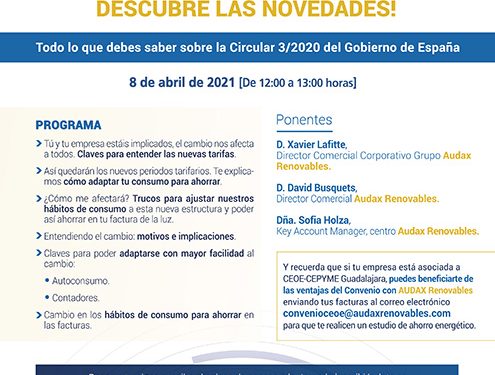 CEOE-Cepyme Guadalajara organiza un webinar donde desvelará las claves de las nuevas tarifas de luz y cómo las empresas pueden ahorrar en sus costes energéticos
