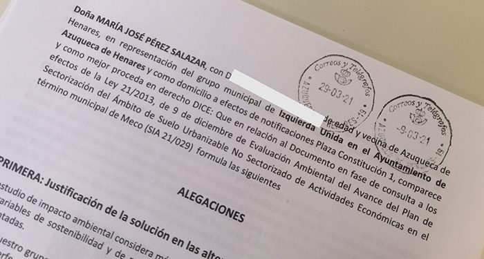 IU Azuqueca presenta sus alegaciones al documento de evaluación ambiental del proyecto ALMA 1 IU Azuqueca presenta sus alegaciones al documento de evaluación ambiental del proyecto ALMA