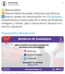 El Cuerpo de Bomberos de Guadalajara estrena también perfiles en redes sociales para acercar su labor a la ciudadanía