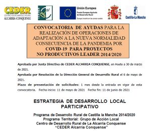 CEDER Alcarria Conquense convoca ayudas para que los ayuntamientos atiendan las necesidades de centros sociales, culturales o sanitarios como consecuencia de la pandemia