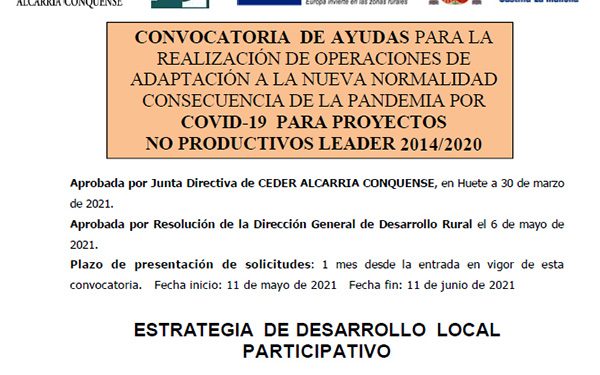 CEDER Alcarria Conquense convoca ayudas para que los ayuntamientos atiendan las necesidades de centros sociales, culturales o sanitarios como consecuencia de la pandemia