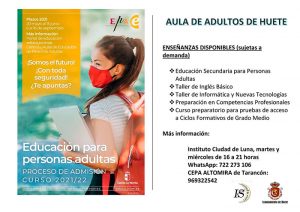Huete abre el plazo de admisión para el Aula de Adultos y avisa de un posible cierre