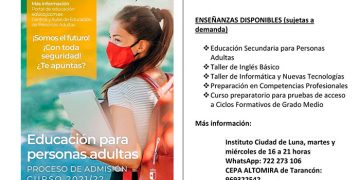 Huete abre el plazo de admisión para el Aula de Adultos y avisa de un posible cierre